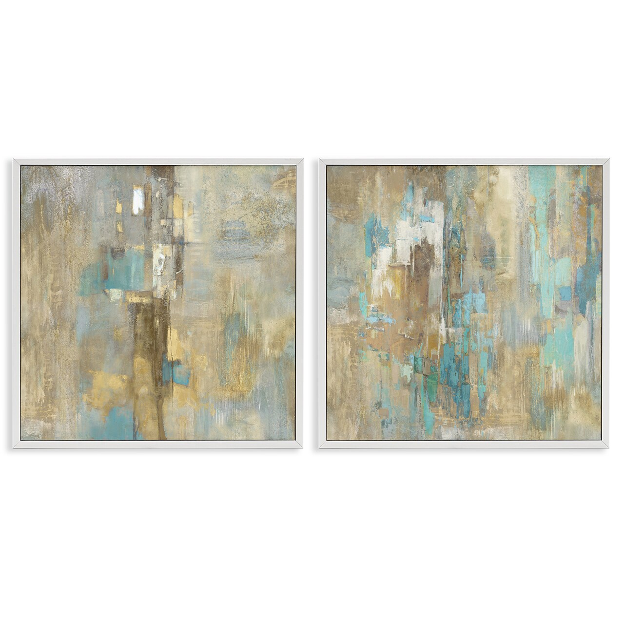 Stupell Industries Blue & Rustic Gold Composition 2pc Framed Giclee Wall Art Set Design by Justin Turner